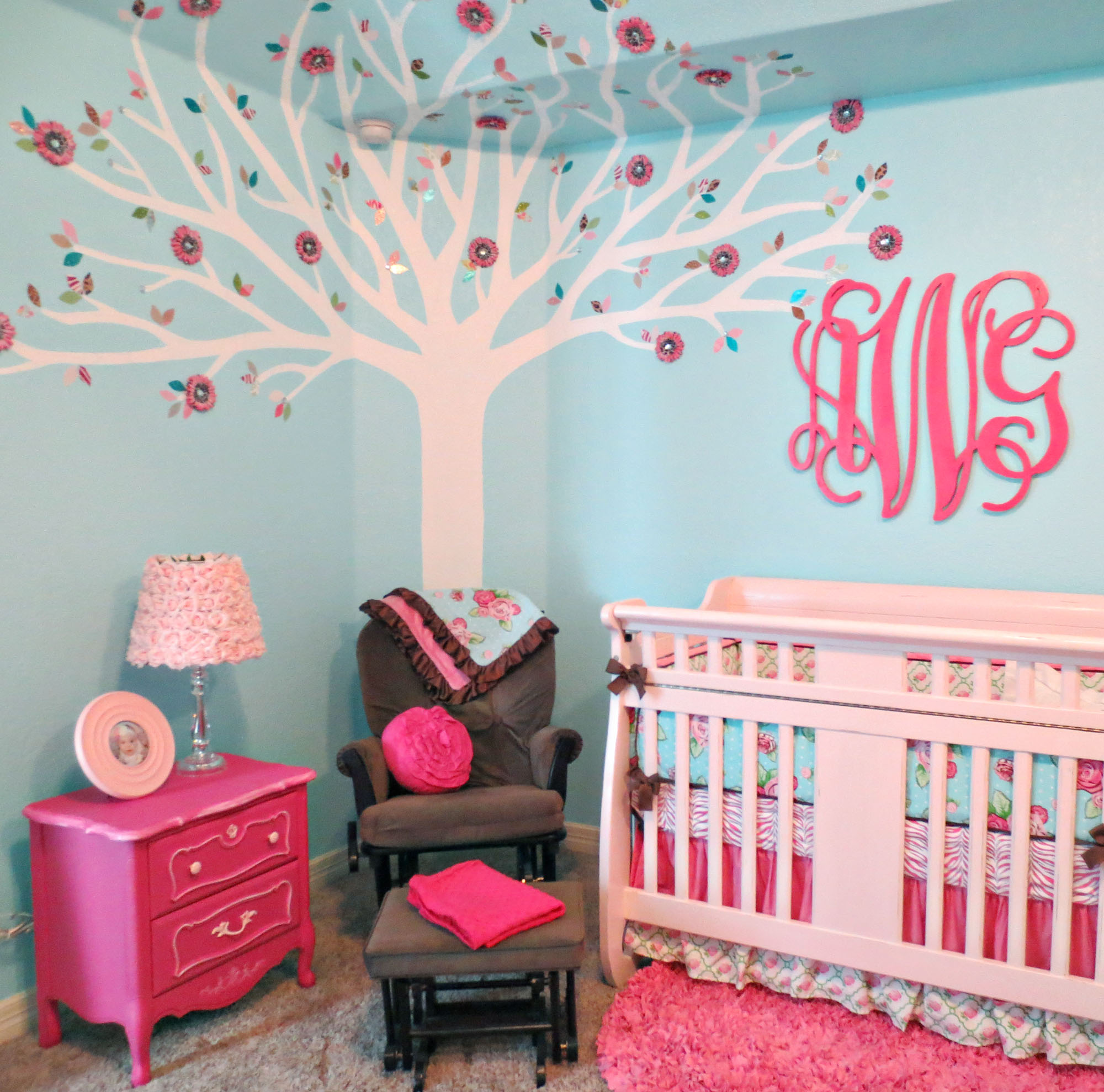 Pink and Aqua Monogram Nursery - Project Nursery